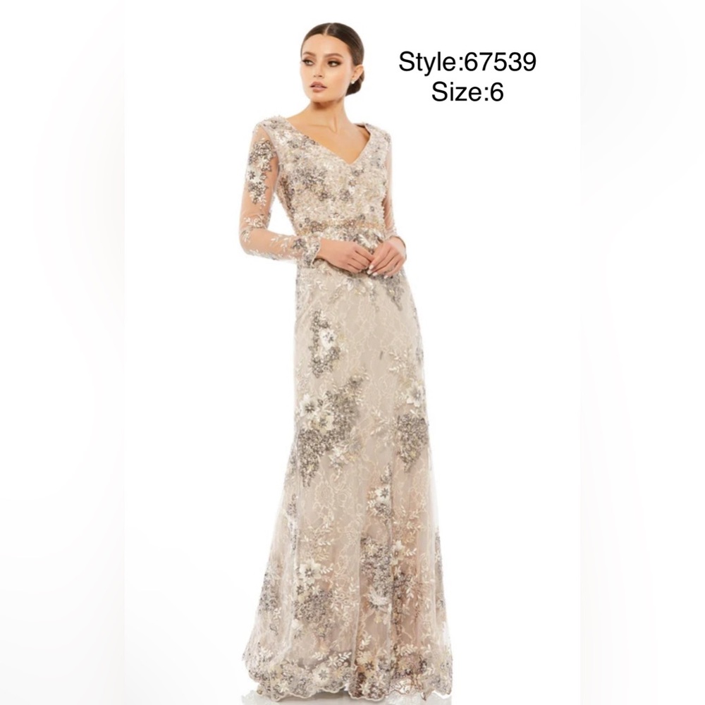 Embroidered v neckline sheath long gown